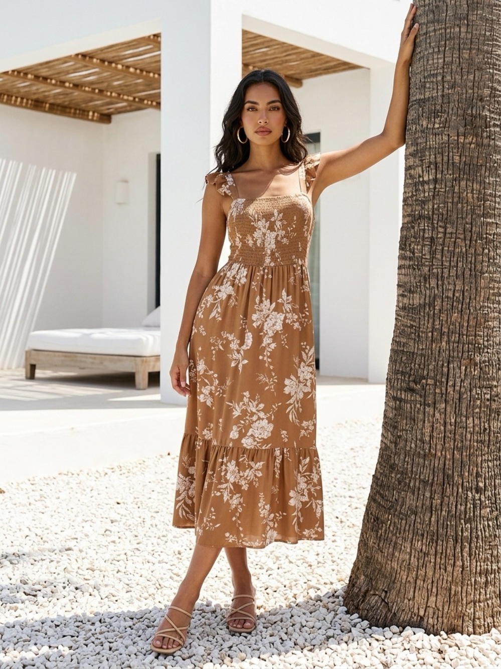Blu Pepper Brown Floral Maxi Dress